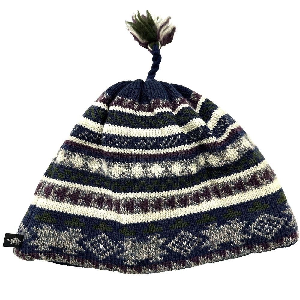 Made USA Retro Turtle Fur Ski Beanie Hat Wool Fair Isle Knit Tassel Gorpcore 90s